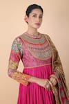 Debyani + Co_Magenta Printed Floral Round Anarkali With Dupatta _at_Aza_Fashions