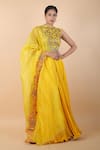 Debyani + Co_Yellow Embroidered Floral High Neck Sequin Blouse Lehenga Set _Online_at_Aza_Fashions