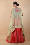 Shop_Debyani + Co_Red Printed Floral Blouse Crushed Lehenga Set With Embroidered Cape _at_Aza_Fashions