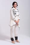 Buy_Kushani_White Chanderi Silk Lining 100% Cotton Applique Asymmetric Shirt With Pant _at_Aza_Fashions