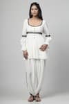 Buy_Kushani_White Cotton Silk Embroidery Lace Square Neck Embellished Tunic With Tulip Pant _at_Aza_Fashions