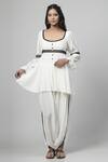 Kushani_White Cotton Silk Embroidery Lace Square Neck Embellished Tunic With Tulip Pant _Online_at_Aza_Fashions