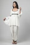 Shop_Kushani_White Cotton Silk Embroidery Lace Square Neck Embellished Tunic With Tulip Pant _Online_at_Aza_Fashions