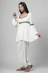 Buy_Kushani_White Cotton Silk Embroidery Lace Square Neck Embellished Tunic With Tulip Pant 