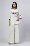 Buy_Kushani_Ivory Cotton Linen Embroidery Bird Bliss Applique Kaftan Top With Palazzo Pant _at_Aza_Fashions