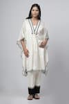 Buy_Kushani_White Chanderi Silk Embroidery Bloom V Neck Scallop Kaftan Tunic Pant Set _at_Aza_Fashions