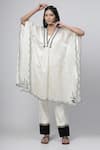 Kushani_White Chanderi Silk Embroidery Bloom V Neck Scallop Kaftan Tunic Pant Set _Online_at_Aza_Fashions