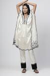 Buy_Kushani_White Chanderi Silk Embroidery Bloom V Neck Scallop Kaftan Tunic Pant Set _Online_at_Aza_Fashions