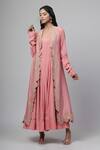 Kushani_Pink Cape Chanderi Silk Embroidery Garden Open Neck Cutwork Anarkali Set _Online_at_Aza_Fashions