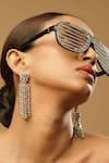 Buy_The Bling Girll_Silver Plated Diamond Stone Long Tassel Drop Earrings _at_Aza_Fashions