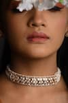 Shop_The Bling Girll_Silver Plated Bead Floral Cutwork Choker Set _at_Aza_Fashions