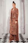 Buy_Nikita Mhaisalkar_Orange Sheeted Pure Georgette Printed Byzantine Lapel Collar Trench Coat _Online_at_Aza_Fashions