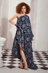 Buy_Nikita Mhaisalkar_Blue Silk Crepe Printed Mosaic One Shoulder Dress _Online_at_Aza_Fashions