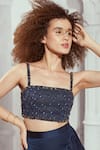 Nikita Mhaisalkar_Blue Tulle Embellished Stone Square Neck Top _Online_at_Aza_Fashions