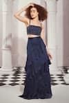 Buy_Nikita Mhaisalkar_Blue Silk Satin Solid High-waisted Layered Skirt _at_Aza_Fashions