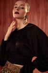 Nikita Mhaisalkar_Black Silk Satin Solid Round Tie-up Top _Online_at_Aza_Fashions