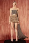 Buy_Nikita Mhaisalkar_Gold Tulle Embellished Pearl Jeweled Cutwork Short Skirt _at_Aza_Fashions