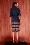 Shop_Nikita Mhaisalkar_Blue Faux Suede Embroidered Tile Thread Pencil Skirt _at_Aza_Fashions