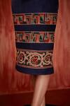 Nikita Mhaisalkar_Blue Faux Suede Embroidered Tile Thread Pencil Skirt _Online_at_Aza_Fashions
