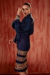 Buy_Nikita Mhaisalkar_Blue Faux Suede Embroidered Tile Thread Pencil Skirt 