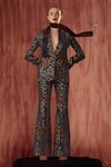 Buy_Nikita Mhaisalkar_Multi Color Sheeted Pure Georgette Printed Tangerine Blazer And Pant Co-ord Set _at_Aza_Fashions