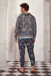 Shop_Nikita Mhaisalkar_Blue Sheeted Georgette Printed Mosaic Bomber Jacket _at_Aza_Fashions