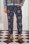 Nikita Mhaisalkar_Blue Silk Crepe Printed Mosaic Joggers _Online_at_Aza_Fashions