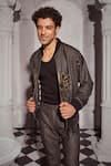 Buy_Nikita Mhaisalkar_Grey Tweed Embroidery Baroque Bomber Jacket _Online_at_Aza_Fashions