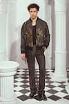 Nikita Mhaisalkar_Grey Tweed Embroidery Baroque Bomber Jacket _at_Aza_Fashions