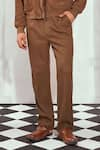 Nikita Mhaisalkar_Brown Cotton Knit Plain Trouser _Online_at_Aza_Fashions