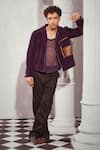 Buy_Nikita Mhaisalkar_Purple Corduroy Plain Bomber Jacket _at_Aza_Fashions