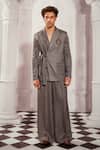 Buy_Nikita Mhaisalkar_Grey Tweed Woven Chevron Blazer And Pant Set _at_Aza_Fashions