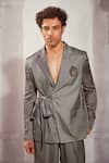 Nikita Mhaisalkar_Grey Tweed Woven Chevron Blazer And Pant Set _Online_at_Aza_Fashions
