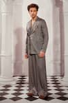 Shop_Nikita Mhaisalkar_Grey Tweed Woven Chevron Blazer And Pant Set _Online_at_Aza_Fashions