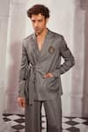 Nikita Mhaisalkar_Grey Tweed Woven Chevron Blazer And Pant Set _at_Aza_Fashions