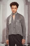 Nikita Mhaisalkar_Grey Tweed Woven Chevron Sequin Embroidered Shirt _Online_at_Aza_Fashions