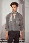 Buy_Nikita Mhaisalkar_Grey Tweed Woven Chevron Sequin Embroidered Shirt _Online_at_Aza_Fashions