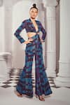 Buy_Nikita Mhaisalkar_Blue Pure Georgette Threadwork Sequin Lapel Tile Print Cut-out Blazer With Pant _at_Aza_Fashions