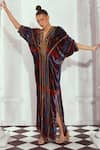 Buy_Nikita Mhaisalkar_Multi Color Silk Velvet Printed Tile V-neck Kaftan _at_Aza_Fashions