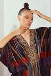 Nikita Mhaisalkar_Multi Color Silk Velvet Printed Tile V-neck Kaftan _Online_at_Aza_Fashions