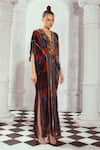Shop_Nikita Mhaisalkar_Multi Color Silk Velvet Printed Tile V-neck Kaftan _Online_at_Aza_Fashions