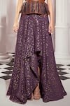 Nikita Mhaisalkar_Purple Pure Georgette Threadwork Sequin High-low Skirt _Online_at_Aza_Fashions