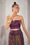 Buy_Nikita Mhaisalkar_Purple Silk Satin Textured Sweetheart Pleated Crop Top _at_Aza_Fashions