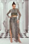 Buy_Nikita Mhaisalkar_Black Pure Georgette Embellished Bead Checkered Top With Draped Skirt _at_Aza_Fashions