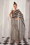 Buy_Nikita Mhaisalkar_Black Silk Organza Embellished Bead Checkered Print Saree Gown _Online_at_Aza_Fashions