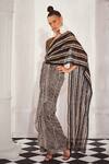 Shop_Nikita Mhaisalkar_Black Silk Organza Embellished Bead Checkered Print Saree Gown _Online_at_Aza_Fashions