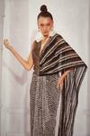 Nikita Mhaisalkar_Black Silk Organza Embellished Bead Checkered Print Saree Gown _at_Aza_Fashions