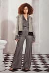 Nikita Mhaisalkar_Black Pure Georgette Embellished Bead Lapel Checkered Print Jacket _Online_at_Aza_Fashions