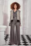 Shop_Nikita Mhaisalkar_Black Pure Georgette Embellished Bead Lapel Checkered Print Jacket _Online_at_Aza_Fashions