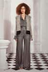Nikita Mhaisalkar_Black Pure Georgette Embellished Bead Lapel Checkered Print Jacket _at_Aza_Fashions
